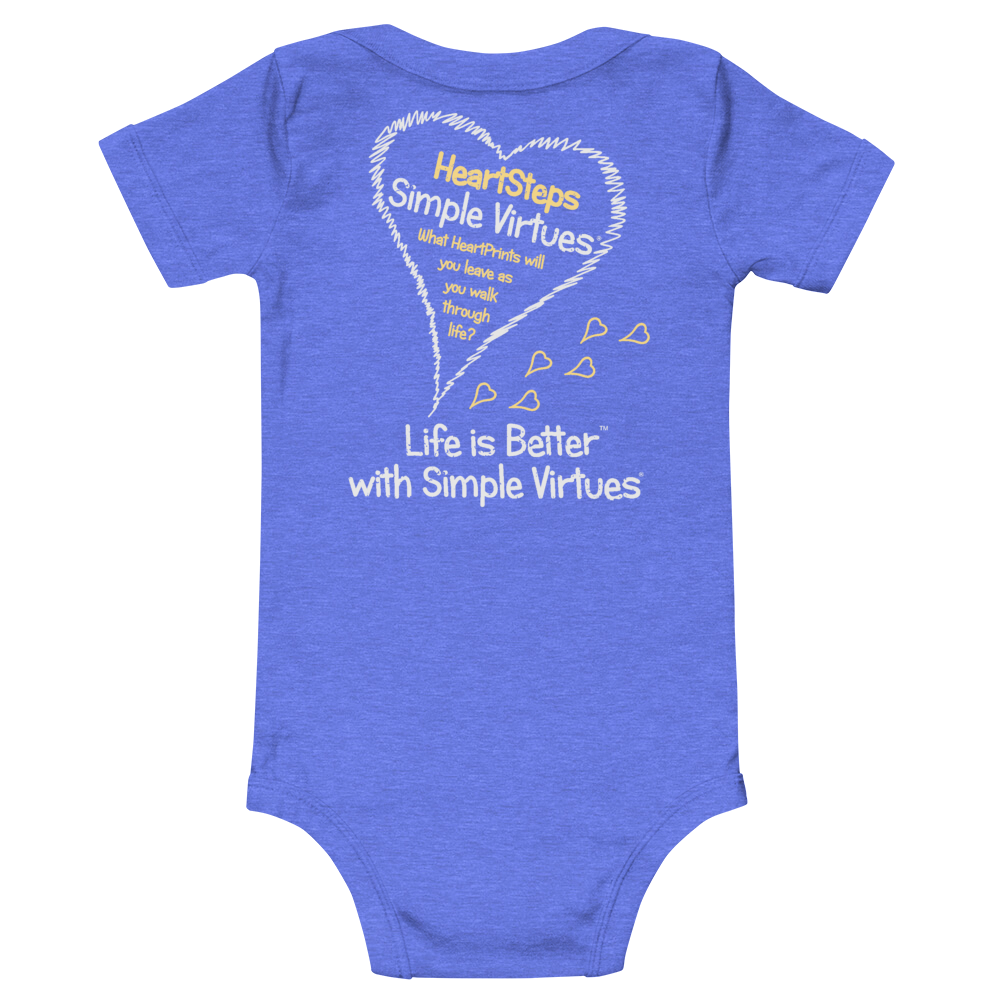 Heather Blue "HeartSteps" Baby Onesie