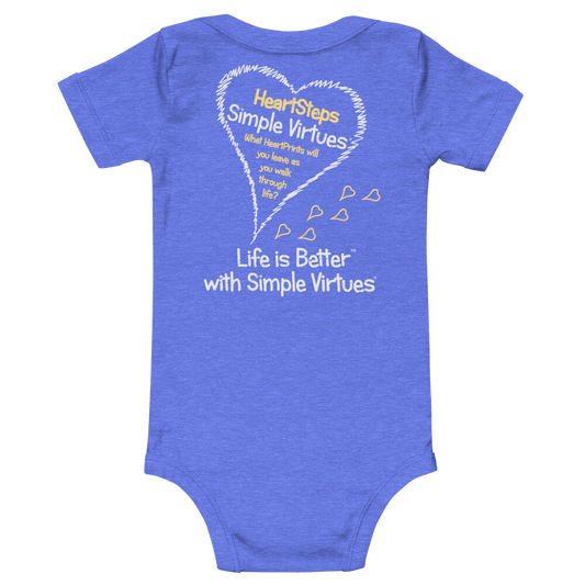 Heather Blue "HeartSteps" Baby Onesie