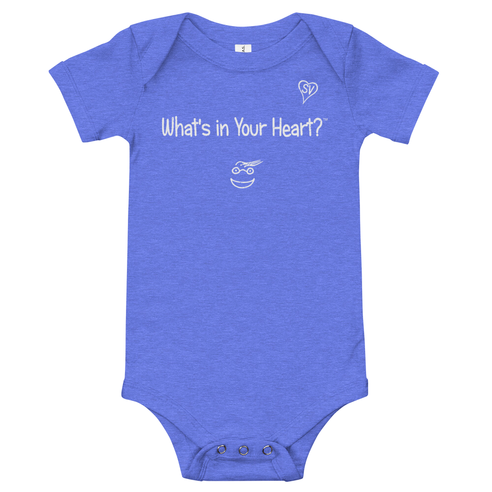 Heather Blue "Heart Full of Virtues" Baby Onesie