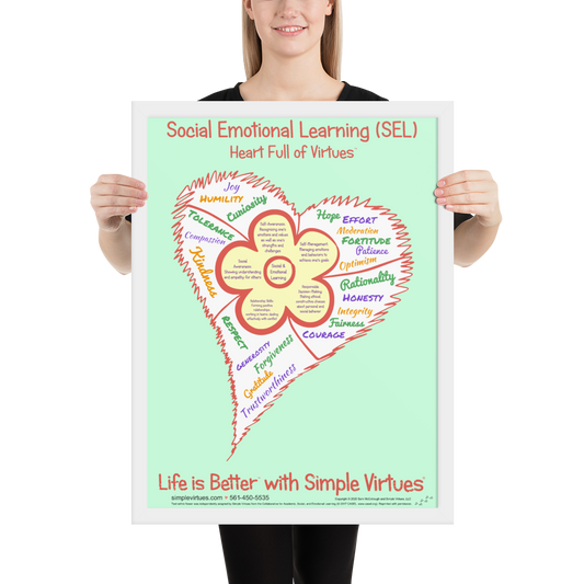 SEL Flower in Heart Full of Virtues Framed Poster 18" x 24"