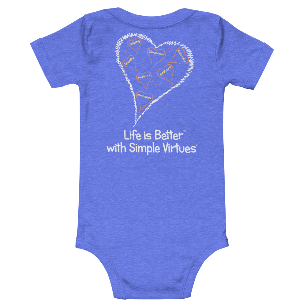 Heather Blue "Hearts Aloft" Baby Onesie