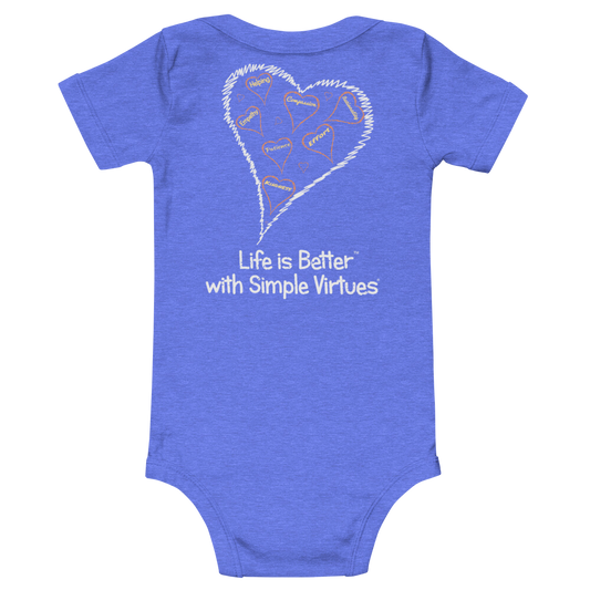 Heather Blue "Hearts Aloft" Baby Onesie