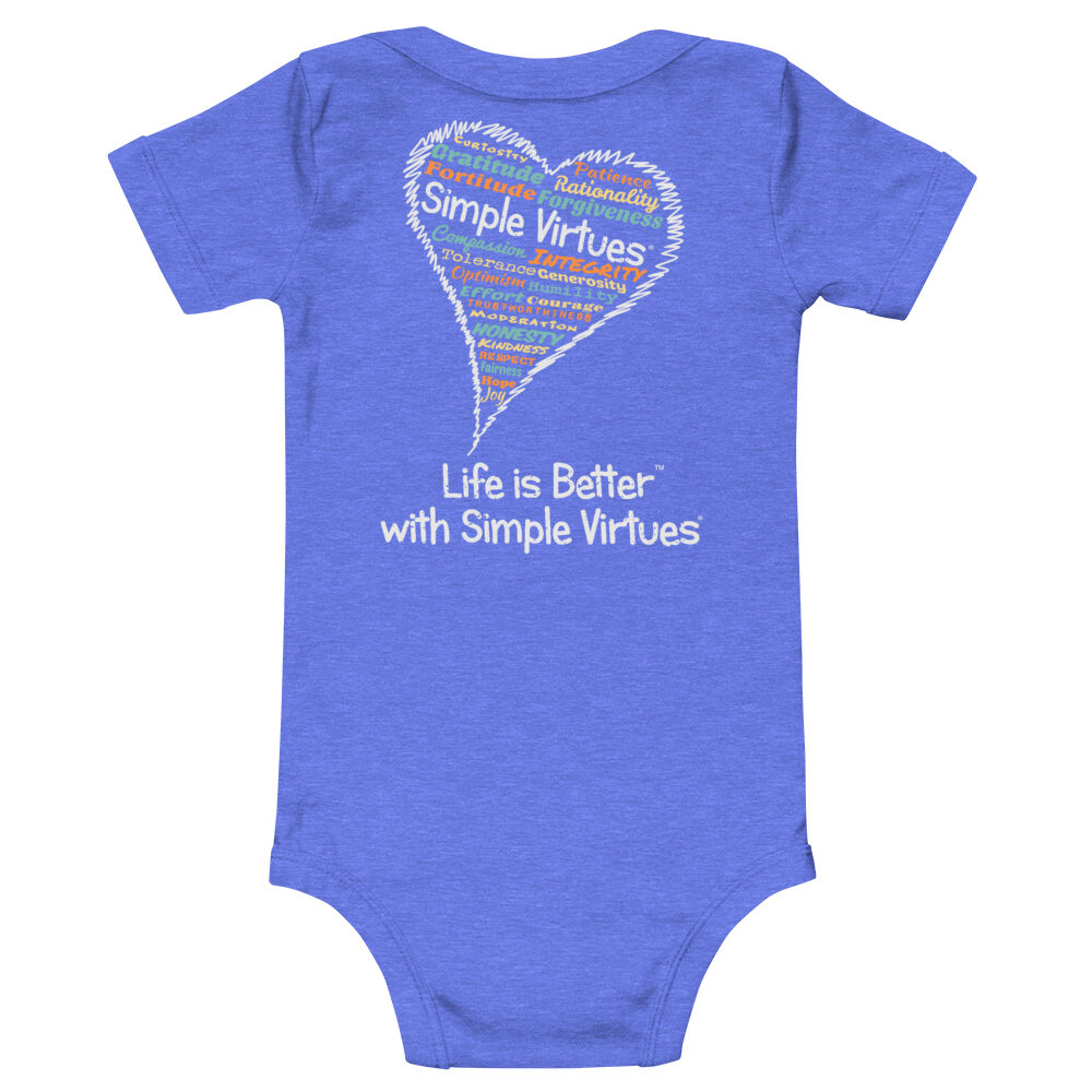 Heather Blue "Heart Full of Virtues" Baby Onesie