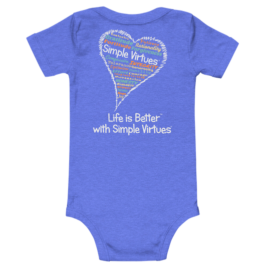 Heather Blue "Heart Full of Virtues" Baby Onesie