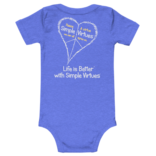 Heather Blue "Peace Heart" Baby Onesie