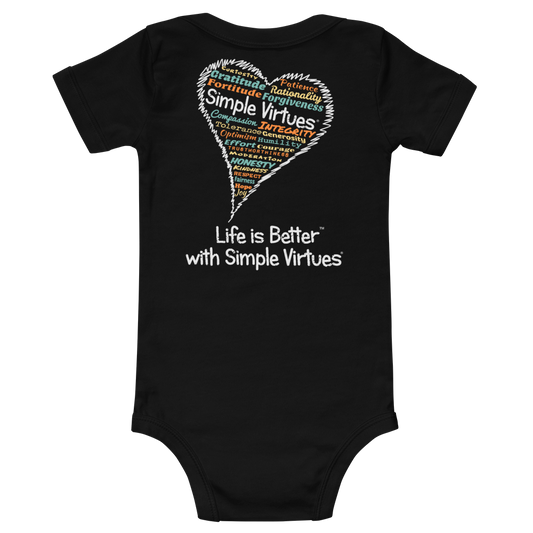 Black "Heart Full of Virtues" Baby Onesie