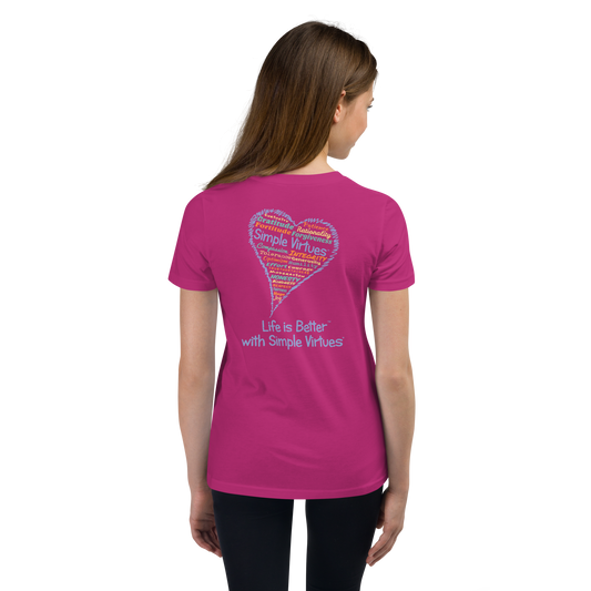 Berry Pink "Heart Full of Virtues" Youth Unisex Short Sleeve T-Shirt