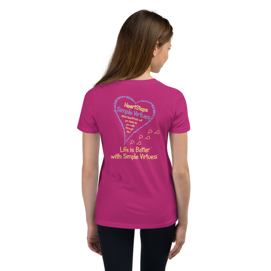 Berry Pink "HeartSteps" Youth Unisex Short Sleeve T-Shirt