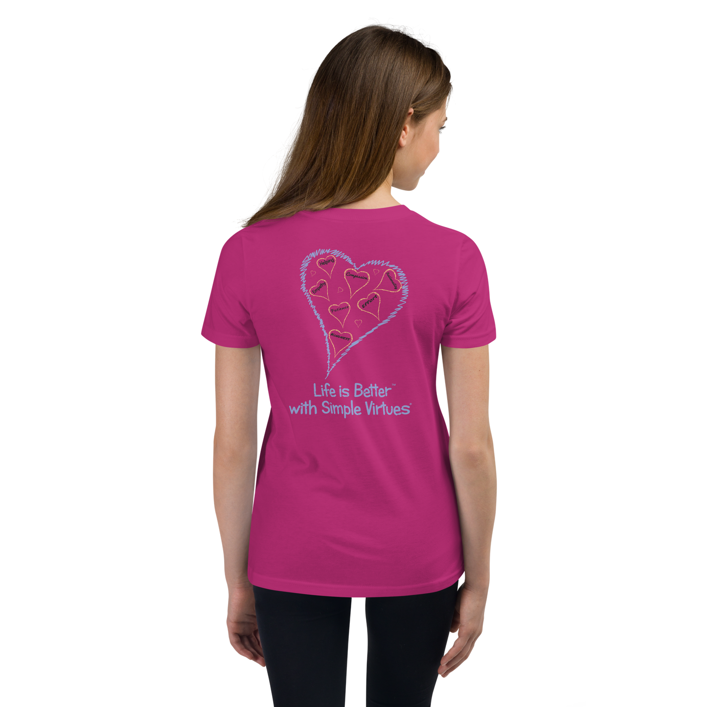 Berry Pink "Hearts Aloft" Youth Unisex Short Sleeve T-Shirt