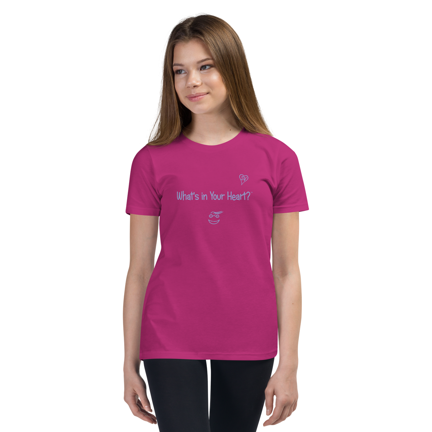 Berry Pink "HeartSteps" Youth Unisex Short Sleeve T-Shirt