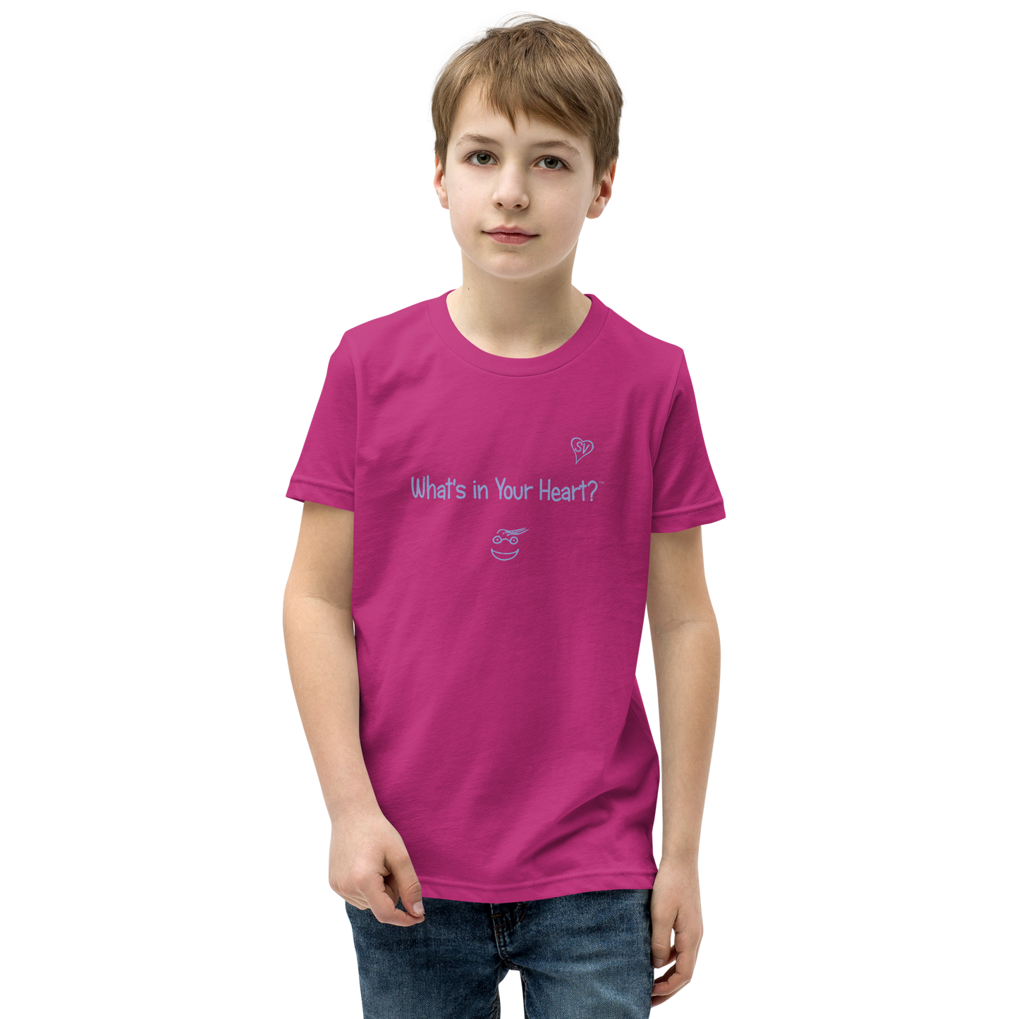 Berry Pink "Hearts Aloft" Youth Unisex Short Sleeve T-Shirt