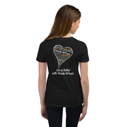 Black "Heart Full of Virtues" Youth Unisex Short Sleeve T-Shirt