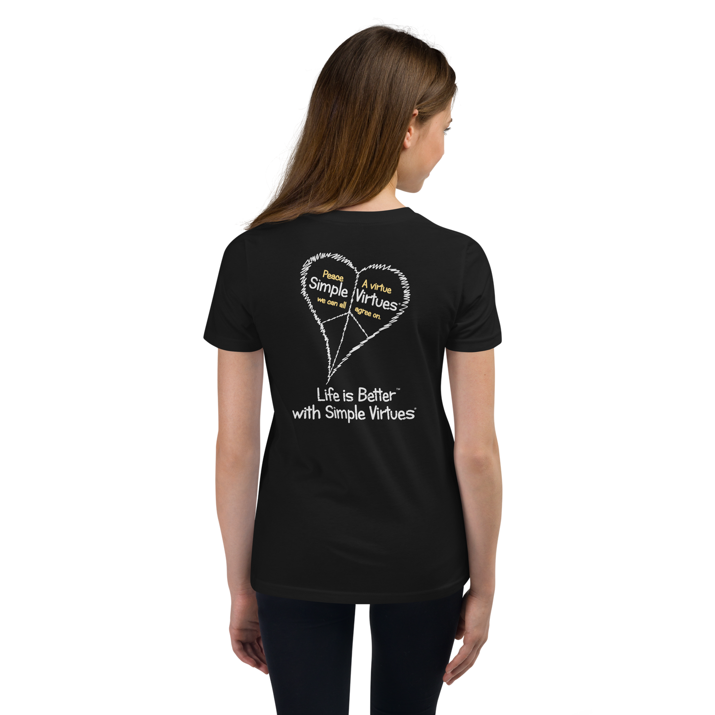 Black "Peace Heart" Youth Unisex Short Sleeve T-Shirt