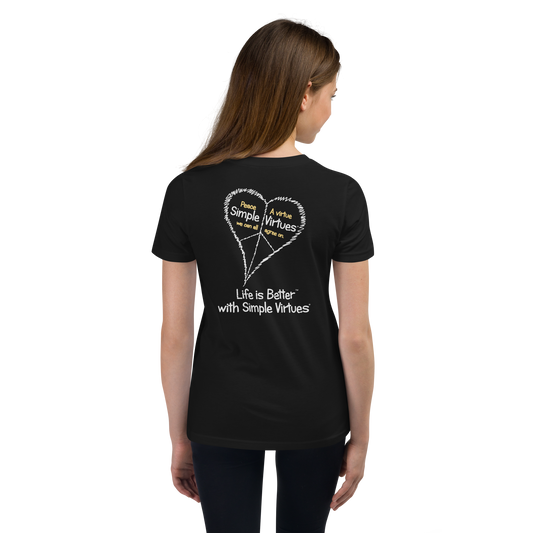 Black "Peace Heart" Youth Unisex Short Sleeve T-Shirt