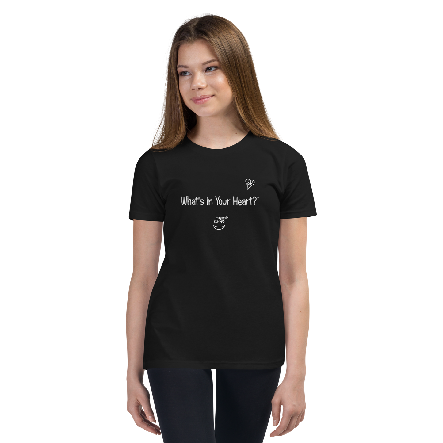 Black "Heart Full of Virtues" Youth Unisex Short Sleeve T-Shirt