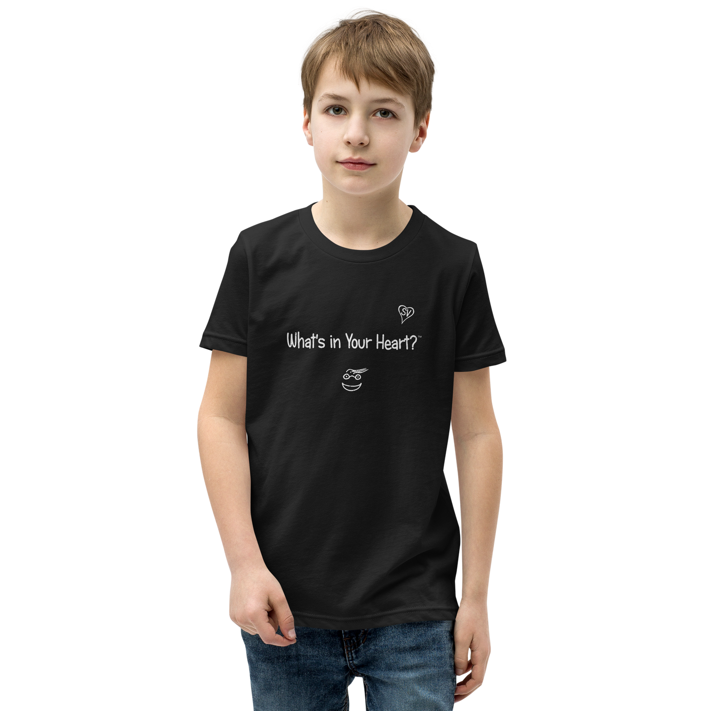 Black "Hearts Aloft" Youth Unisex Short Sleeve T-Shirt