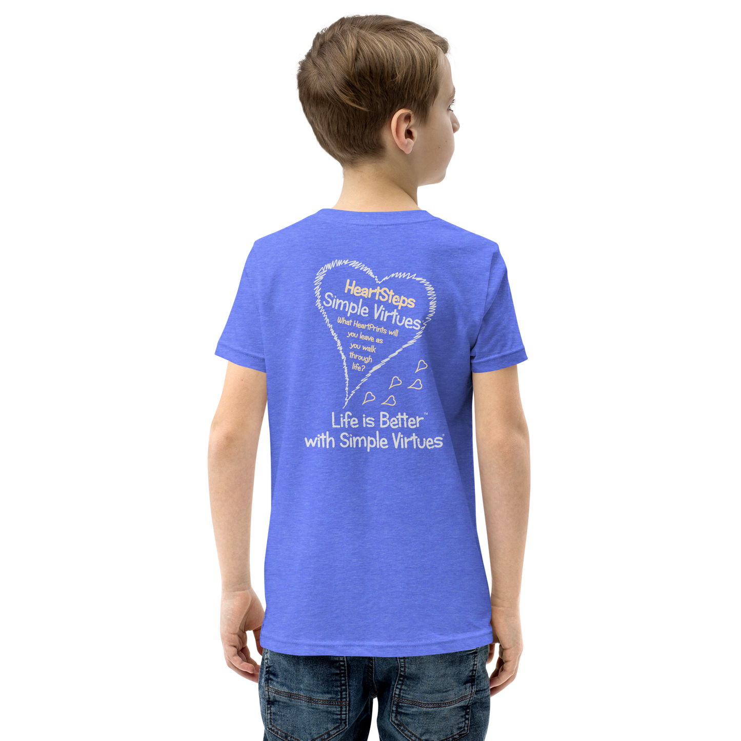 Heather Blue "HeartSteps" Youth Unisex Short Sleeve T-Shirt