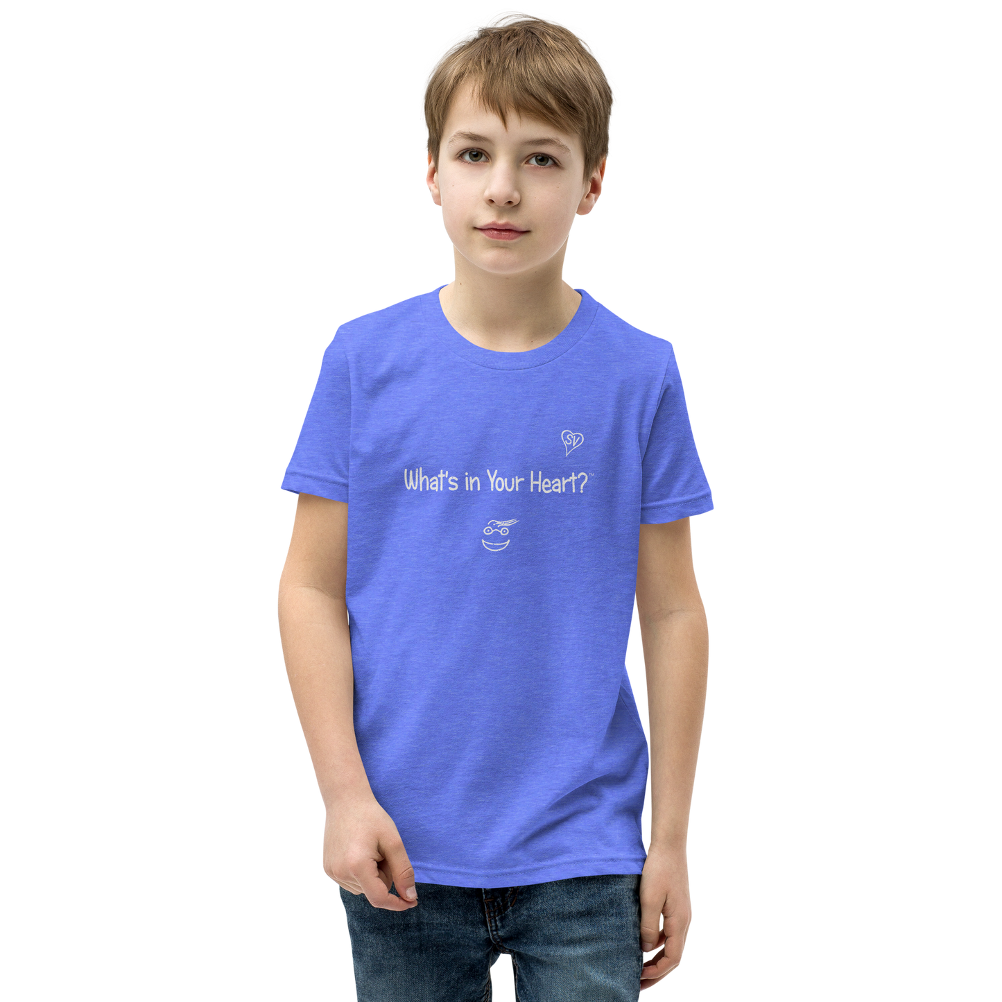 Heather Blue "Hearts Aloft" Youth Unisex Short Sleeve T-Shirt