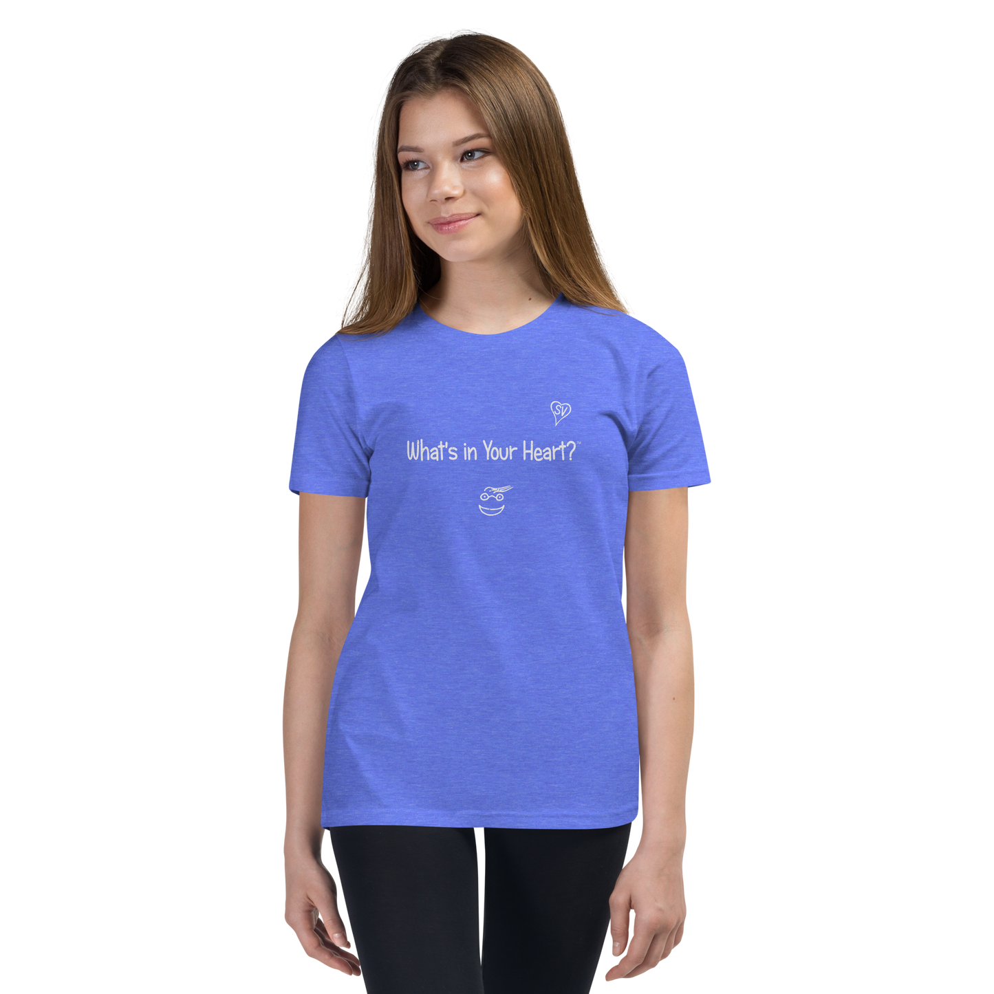 Heather Blue "Hearts Aloft" Youth Unisex Short Sleeve T-Shirt