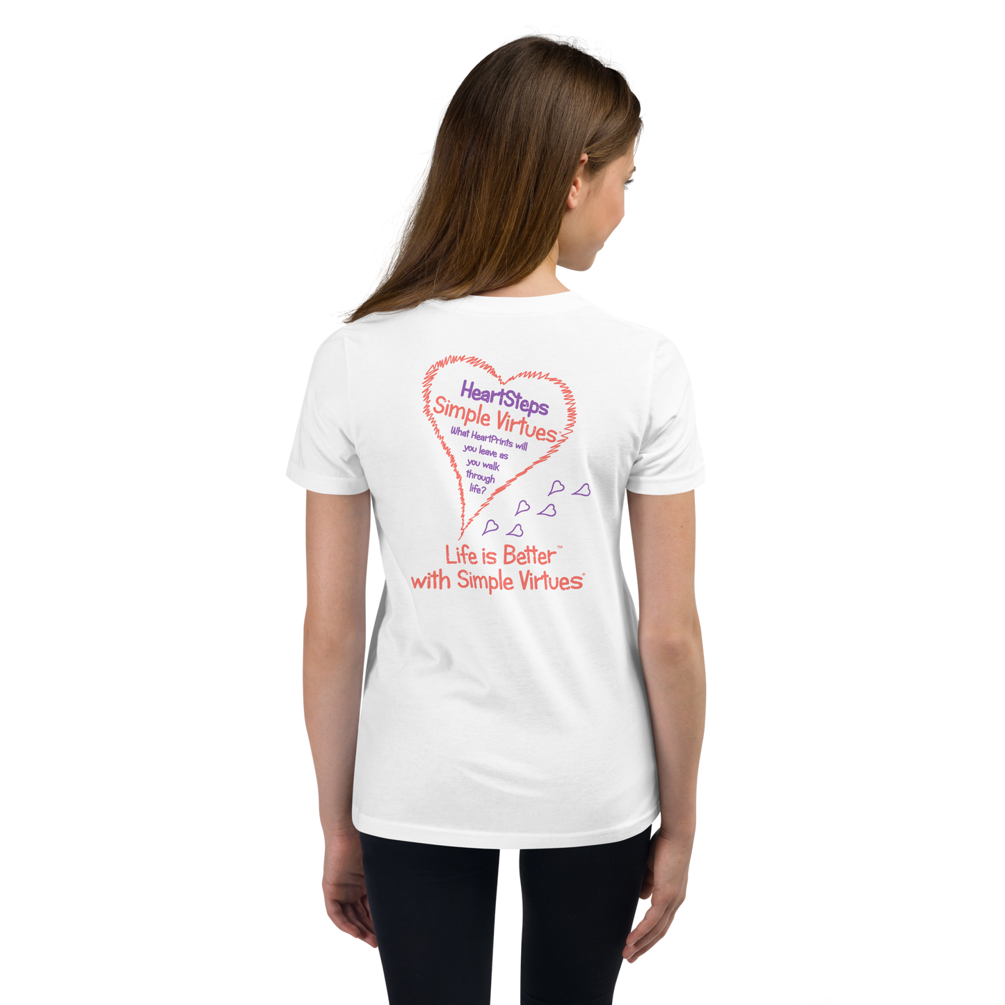 White "HeartSteps" Youth Unisex Short Sleeve T-Shirt