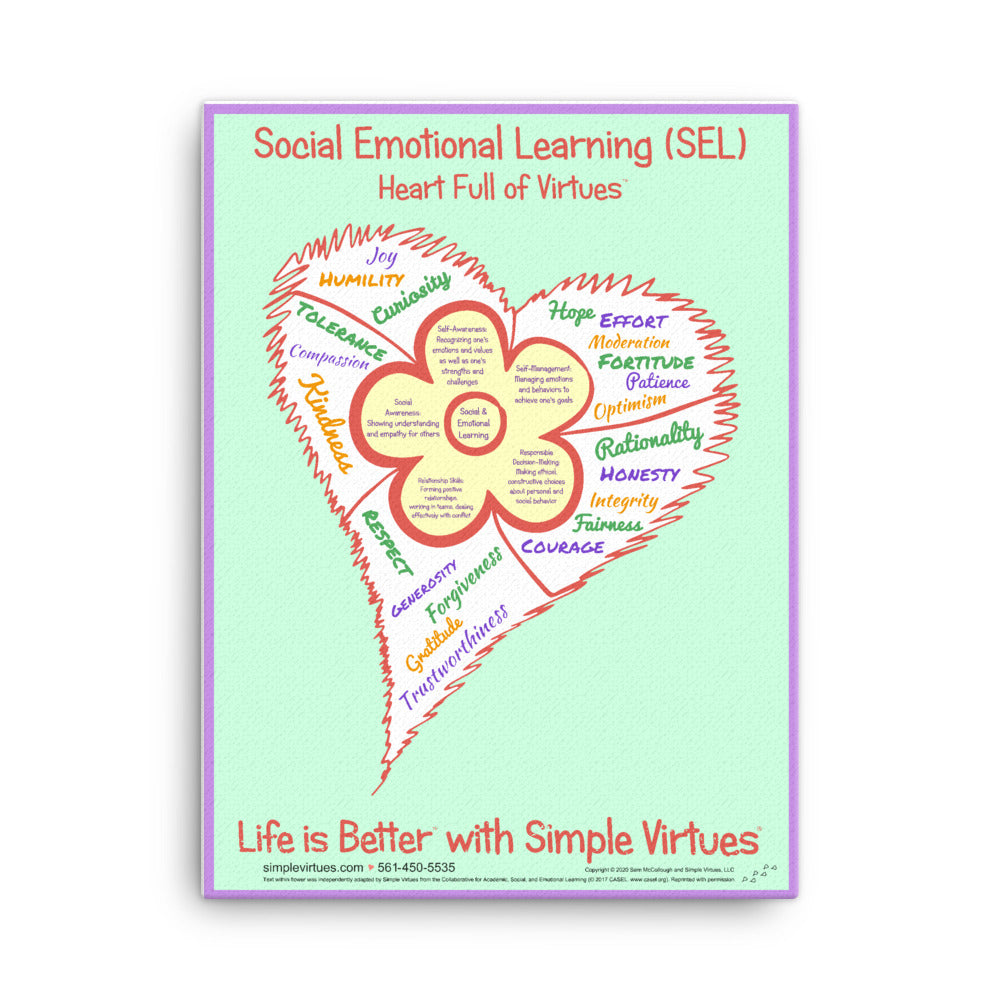 SEL Flower in Heart Full of Virtues Stretched Canvas 18" x 24"