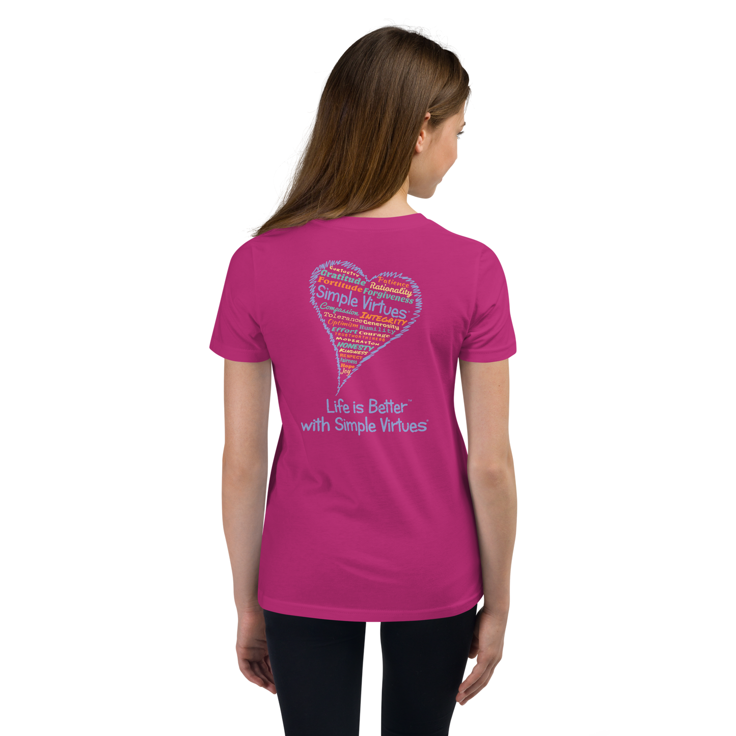 Berry Pink "Heart Full of Virtues" Youth Unisex Short Sleeve T-Shirt