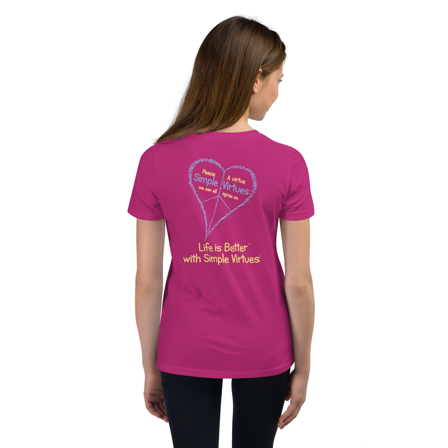 Berry Pink "Peace Heart" Youth Unisex Short Sleeve T-Shirt