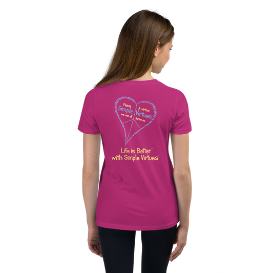 Berry Pink "Peace Heart" Youth Unisex Short Sleeve T-Shirt