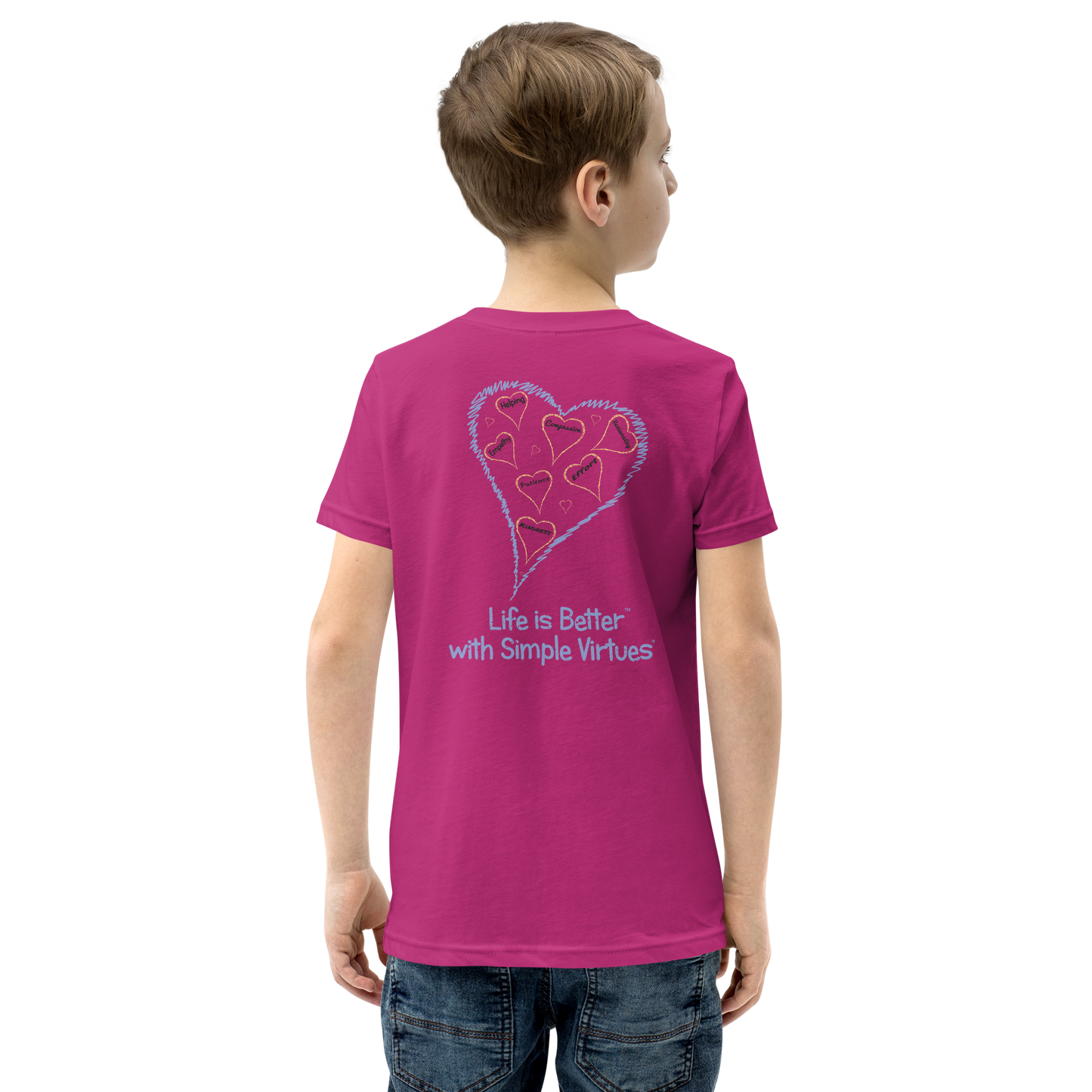 Berry Pink "Hearts Aloft" Youth Unisex Short Sleeve T-Shirt