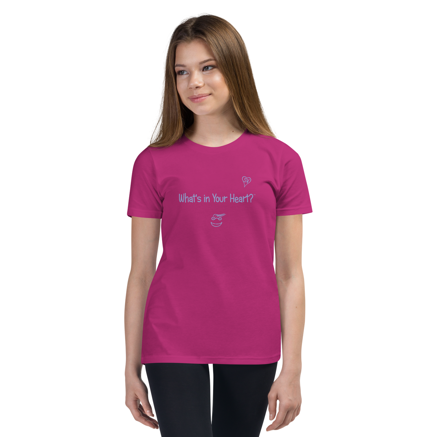 Berry Pink "Heart Full of Virtues" Youth Unisex Short Sleeve T-Shirt