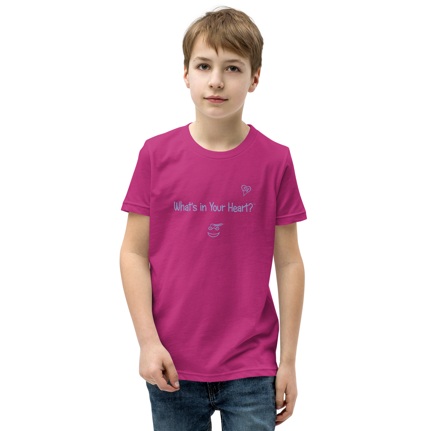 Berry Pink "HeartSteps" Youth Unisex Short Sleeve T-Shirt