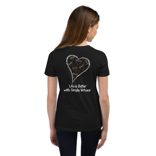 Black "Hearts Aloft" Youth Unisex Short Sleeve T-Shirt