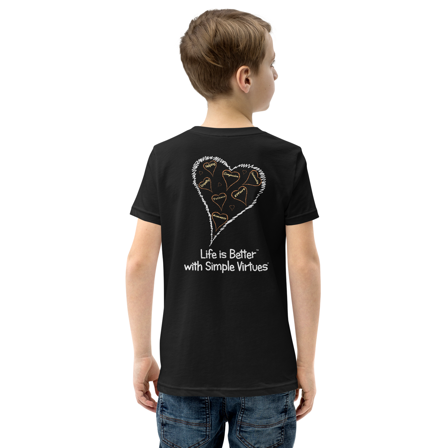 Black "Hearts Aloft" Youth Unisex Short Sleeve T-Shirt