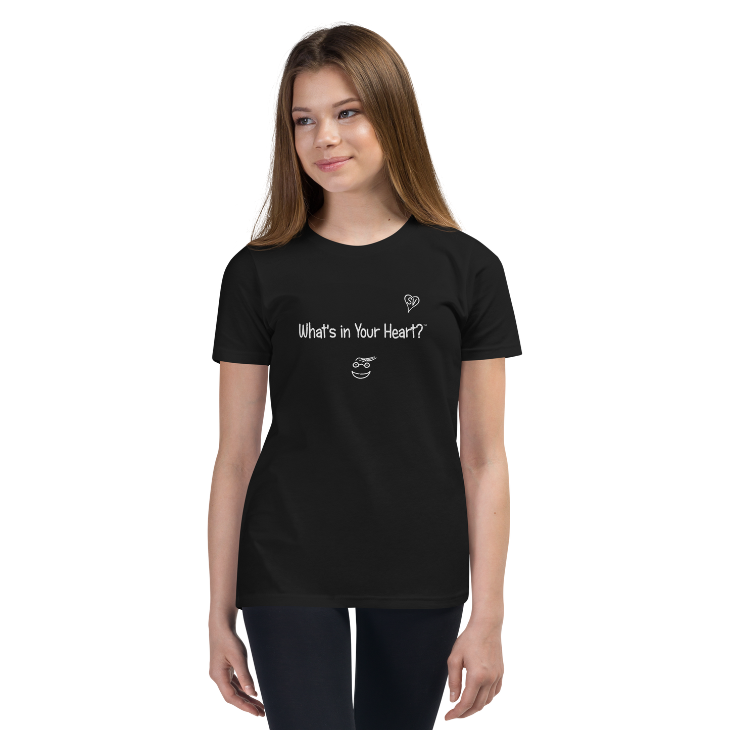 Black "HeartSteps" Youth Unisex Short Sleeve T-Shirt