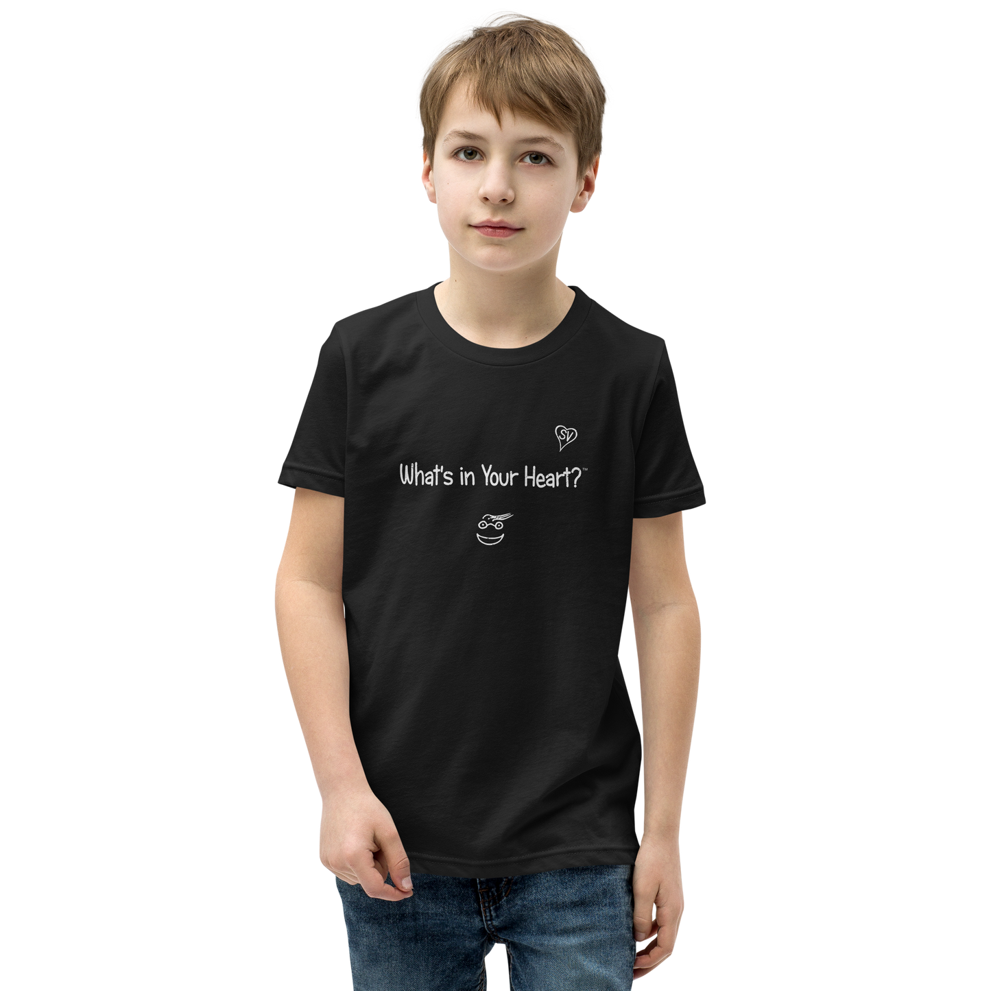 Black "Peace Heart" Youth Unisex Short Sleeve T-Shirt