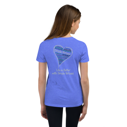 Heather Blue "Heart Full of Virtues" Youth Unisex Short Sleeve T-Shirt