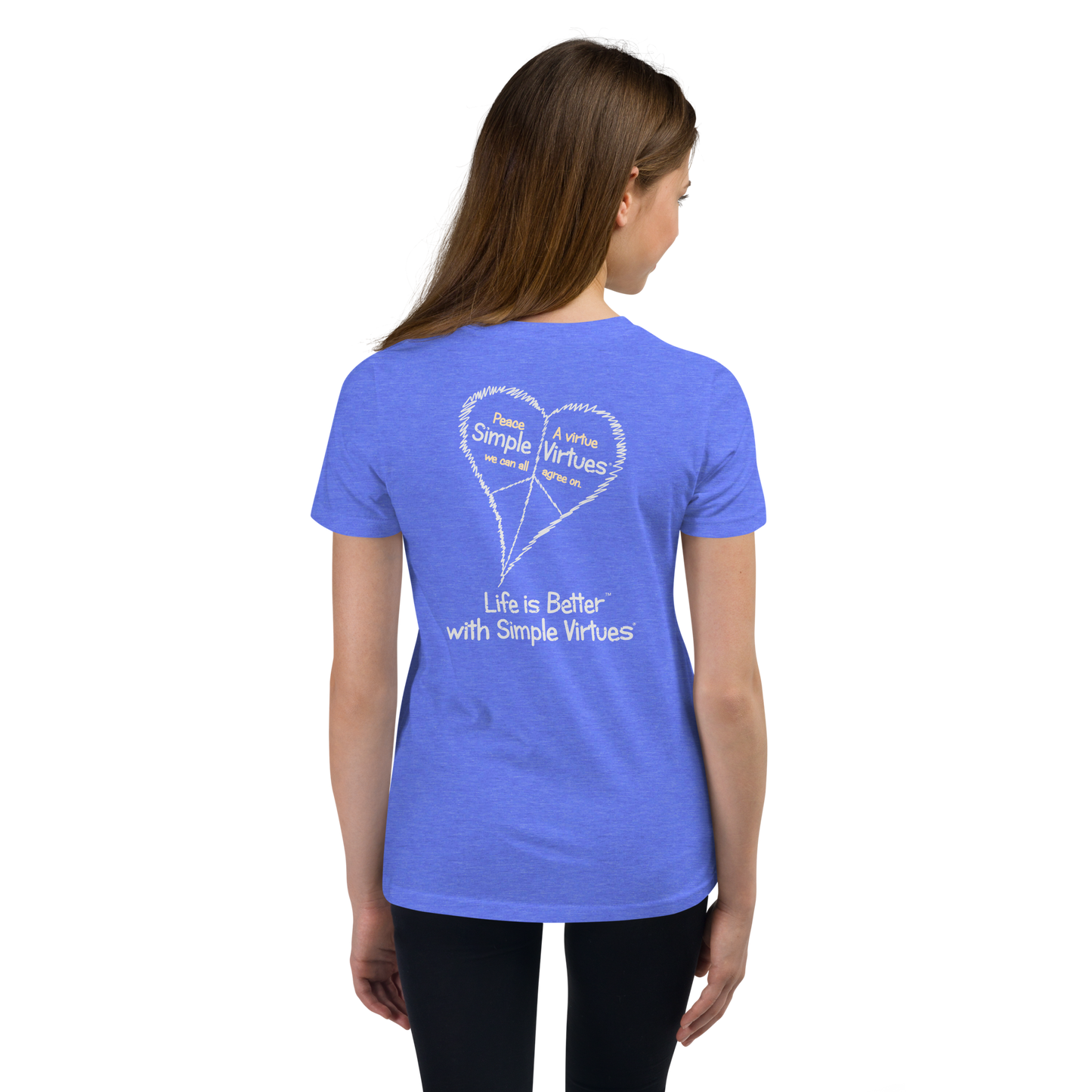 Heather Blue "Peace Heart" Youth Unisex Short Sleeve T-Shirt