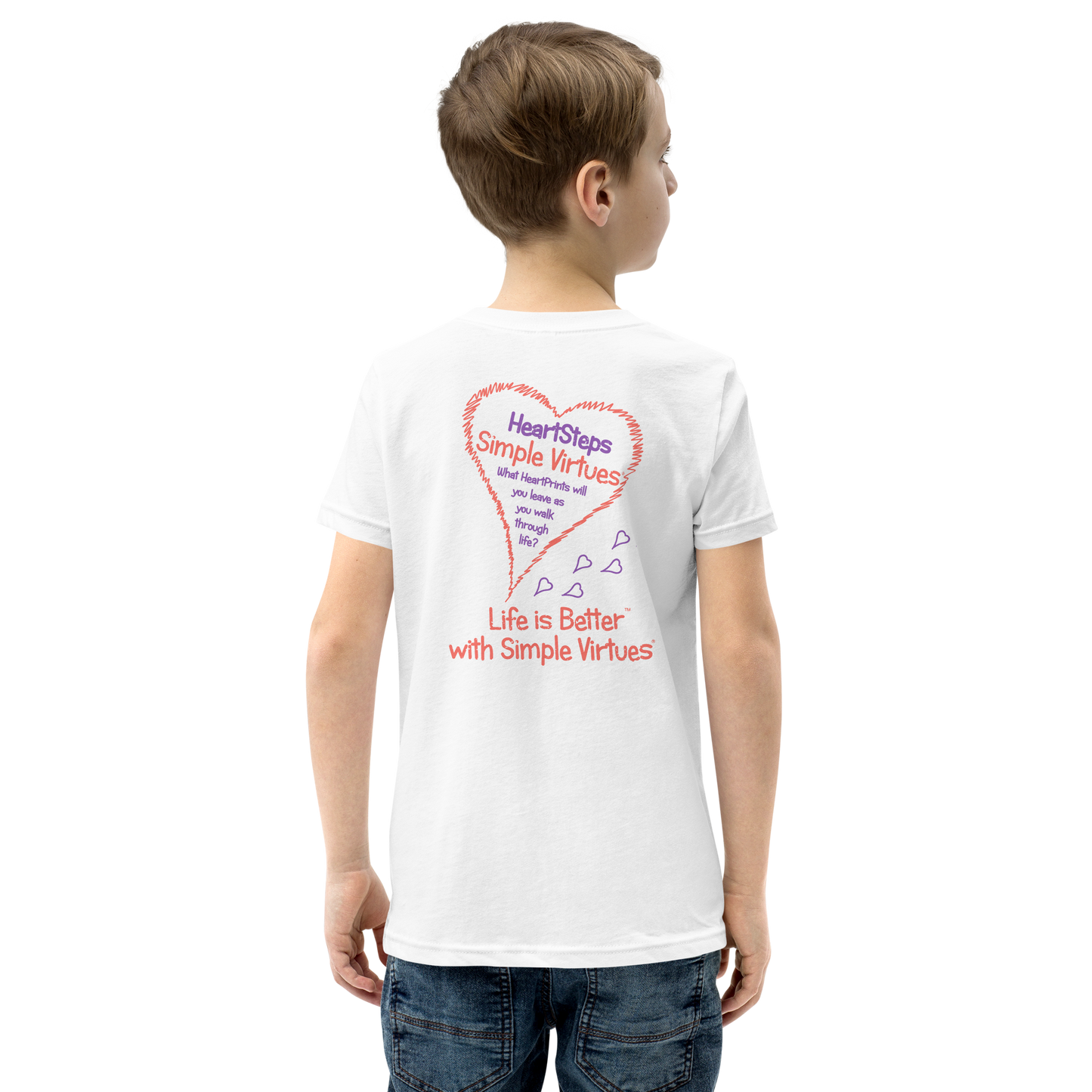 White "HeartSteps" Youth Unisex Short Sleeve T-Shirt