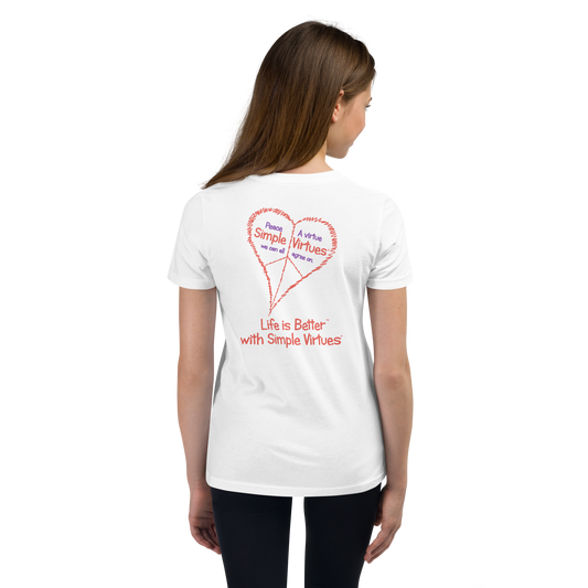 White "Peace Heart" Youth Unisex Short Sleeve T-Shirt